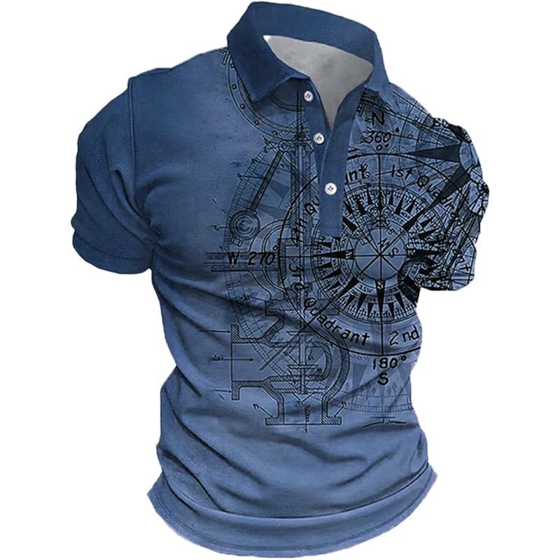 Polo à manches courtes imprimé boussole nautique pour homme T-shirt graphique décontracté