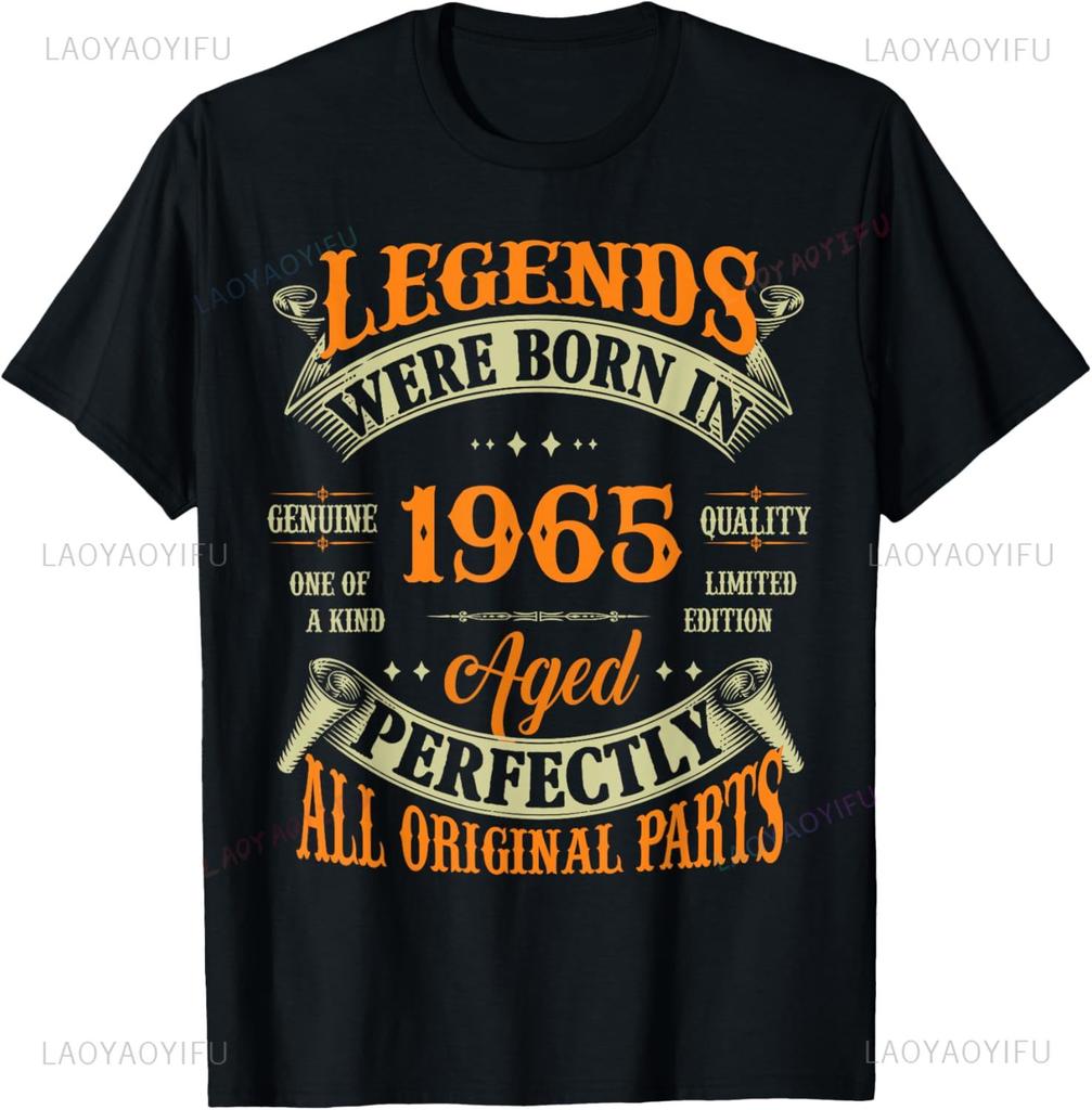 Vintage 60th Birthday Decorations Men Funny 1965 60 Birthday T-Shirt Custom Printed Graphic T Shirts Casual Camiseta Hombre