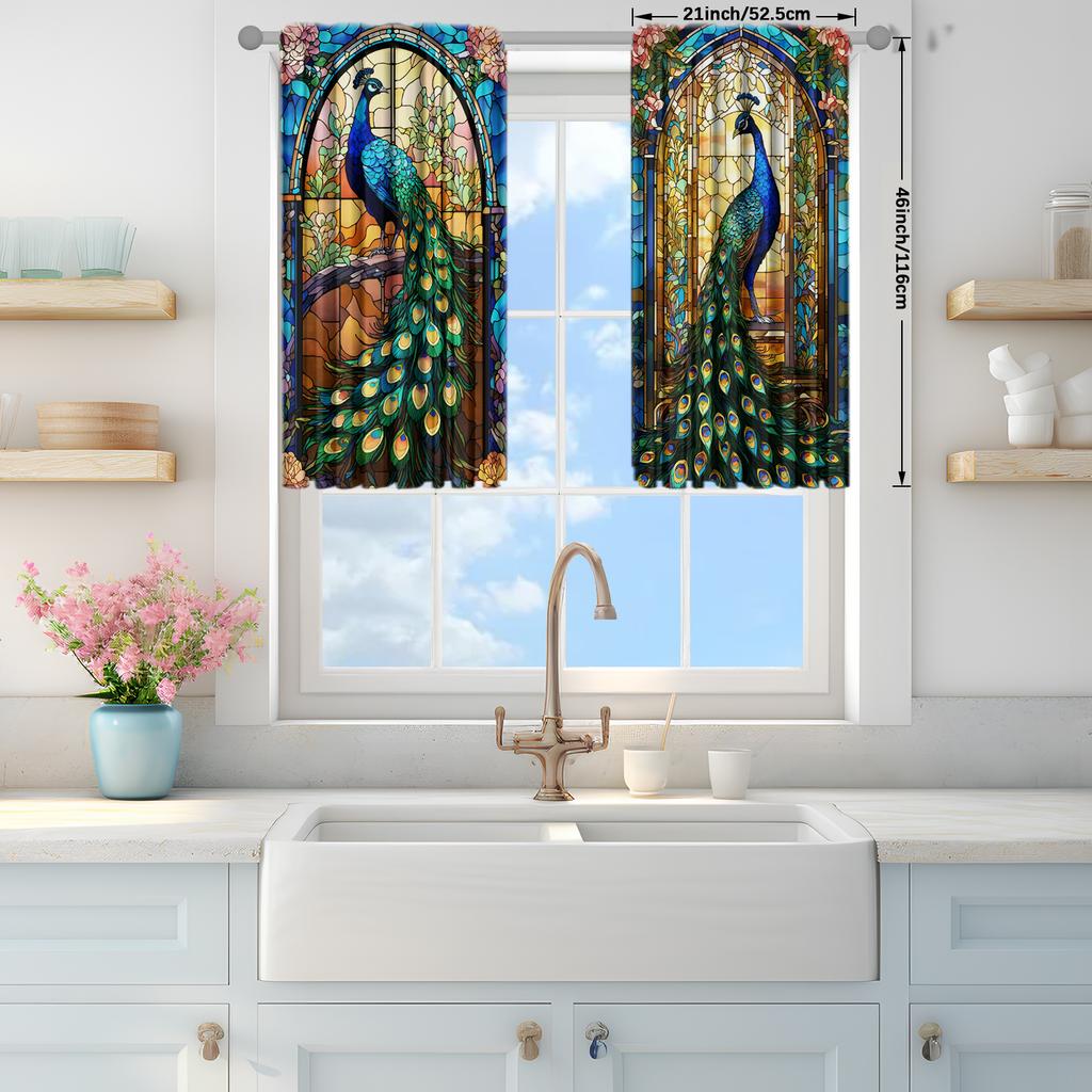 2pcs Peacock Printed Curtain for Home Decor - Rod Pocket Window Treatment for Bedroom   Office   Kitchen   Living Room   and Study