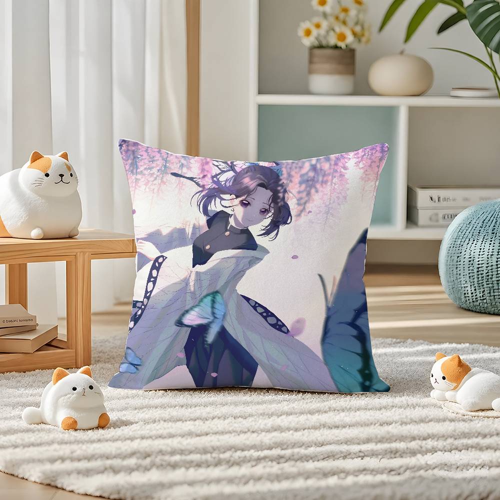 Demon Slayer Sound Breathing Art Anime Plush Pillow Cover Soft Short Plush Cushion Cover For Sofa Bedroom Home Decor Gift