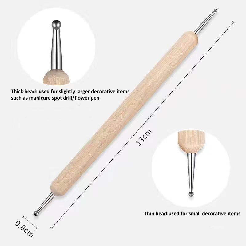 5Pcs/Pack Double-headed Nail Art Dotting Pen Set,Spot Diamond/Flower/Sequins/Polka Dot Wooden Handle DIY Manicure Dotting Tools