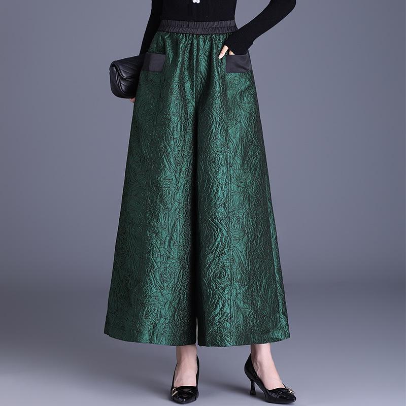 Plus Size High-Waisted Flare Jacquard Skirt Pants 2XL зелёный