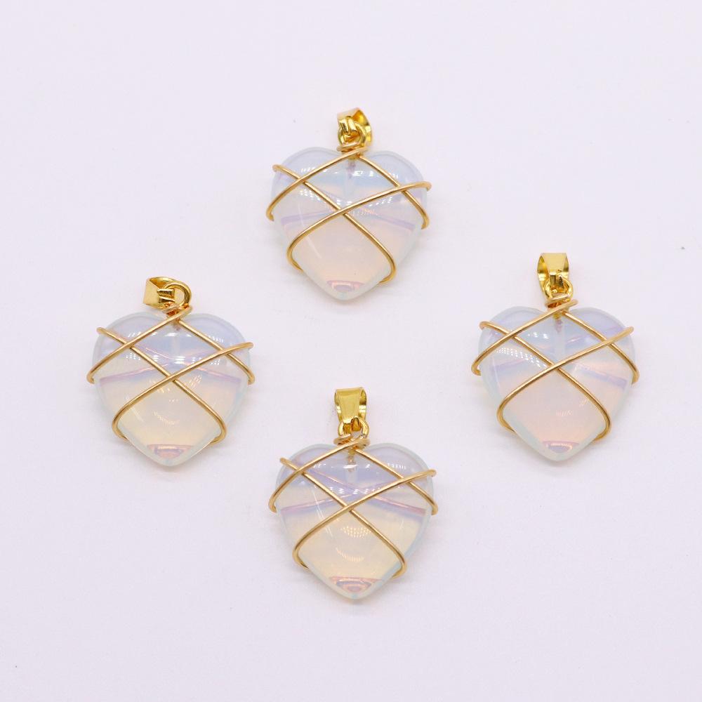

Natural Stone Heart Shaped Wire Wrapped Pendant Genuine Opal Gemstone Handmade Jewelry Accessory for Necklace Chain Gift One Size