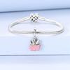 Original 925 Sterling Silver Bead Charms Heart Pink Makeup Tools Bag Pendant Fit Original Bracelet For Women DIY Jewelry Gift