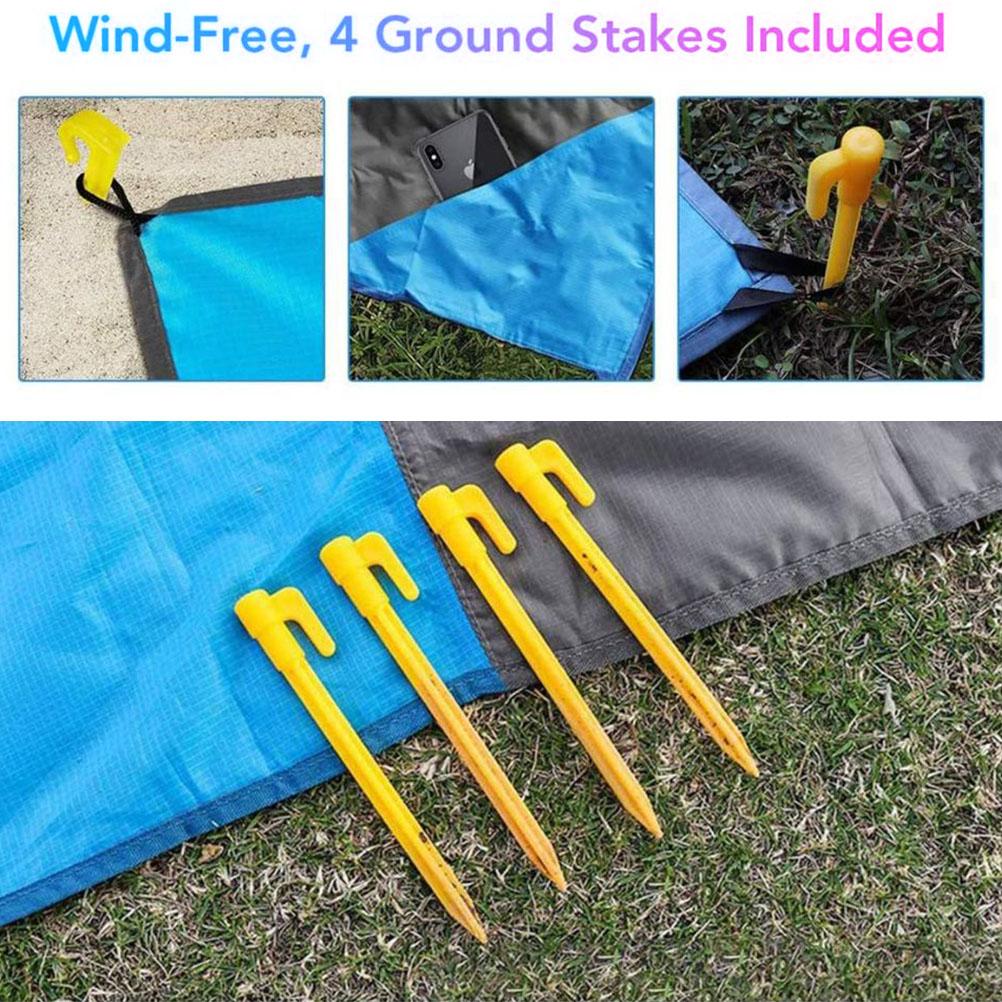 Beach Blanket Large Size 86.7 In * 70.9 In Outdoor Sandproof Picnic Blanket Nylon Beach Mat with 4 Stakes for Travel