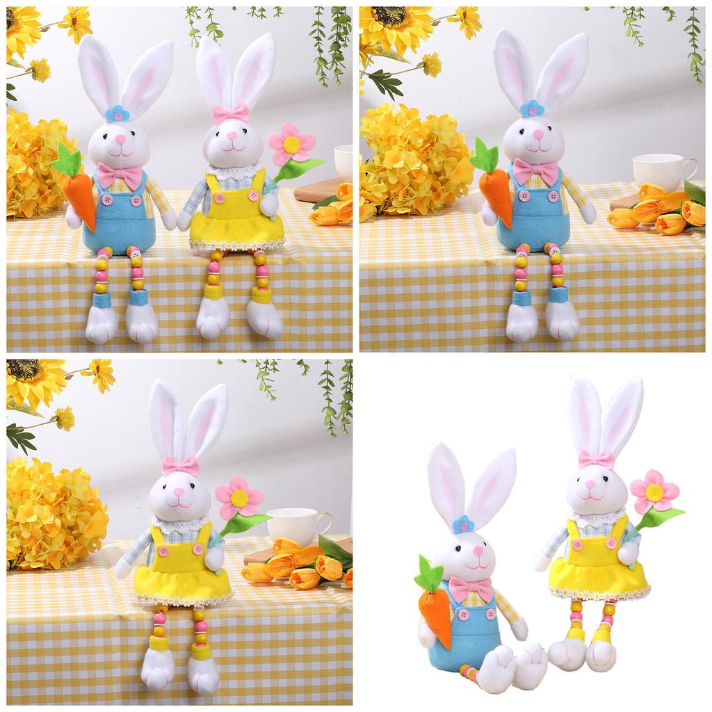 Easter Rabbit Plushie Toy with Carrot Flower Decorations Delightful Festive Gift Desktop Ornament Home Decor