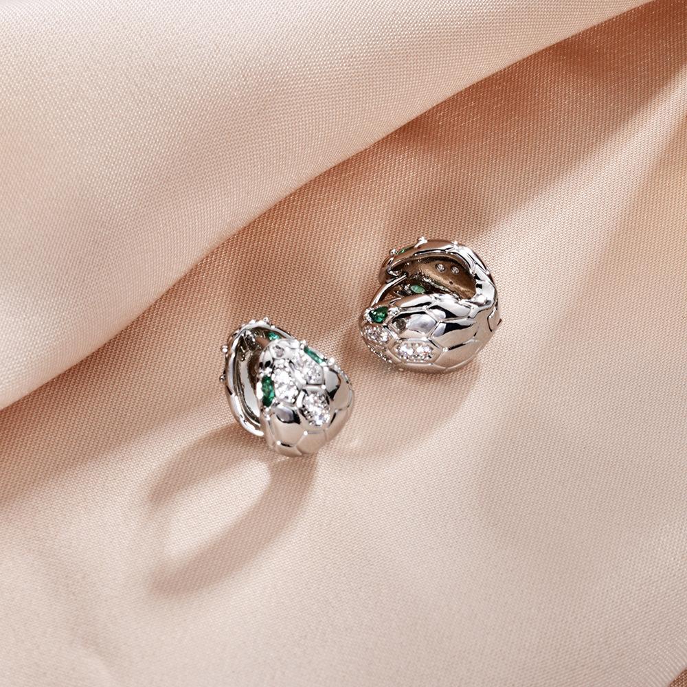 2026 Luxury Snake Head Huggie Earrings Vintage Micro-Paved Zircon Gold Plated Animal Jewelry for Women