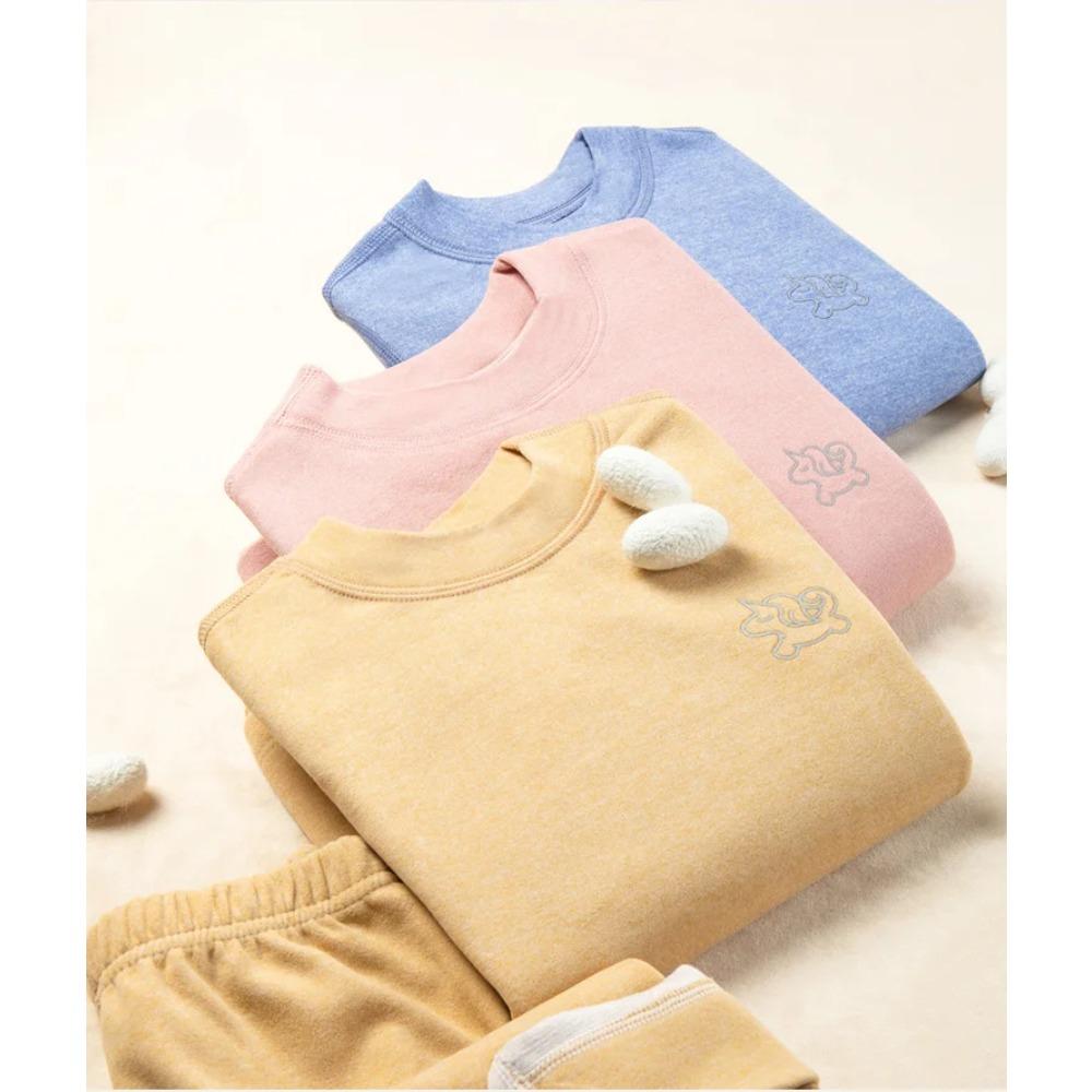 Kids Wool & Silk Thermal Underwear Set Breathable Warm Base Layer Pajamas Soft Cozy Winter Loungewear for Boys & Girls