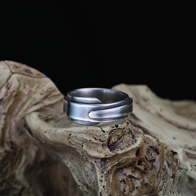 Retro Overlapping Bridges Ring For Men Silver Color Punk Gothic Open Ring Handmade Designer Jewelry Unisex Accessoriess Gift
