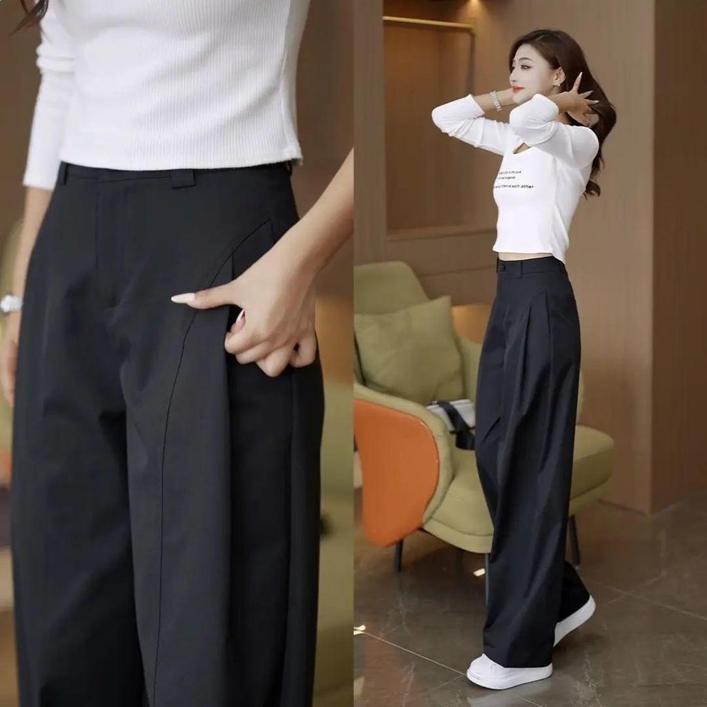 Trendy 2026 Wide-Leg Cargo Pants - High-Waisted, Loose, Slimming, Casual for Spring & Autumn