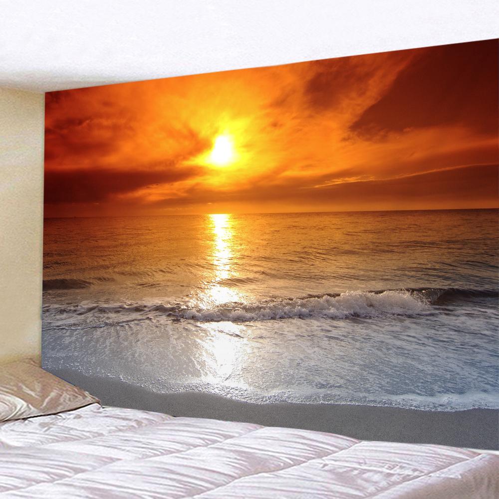 Beach Sunset Landscape Tapestry Wall Hanging Coconut Tree Printed Wall Art Hotel Room Decoration Items Aesthetic Dorm Home Decor
