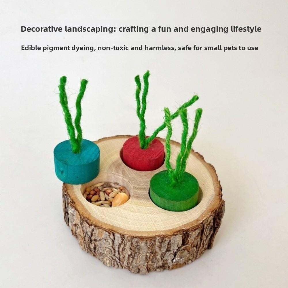 Natural Wood Bunny Toy Round Shaped 3-Grid Hamster Foraging Toy Educational Toy Bite-resistant Rabbit Chewing Toy Pet Supplies