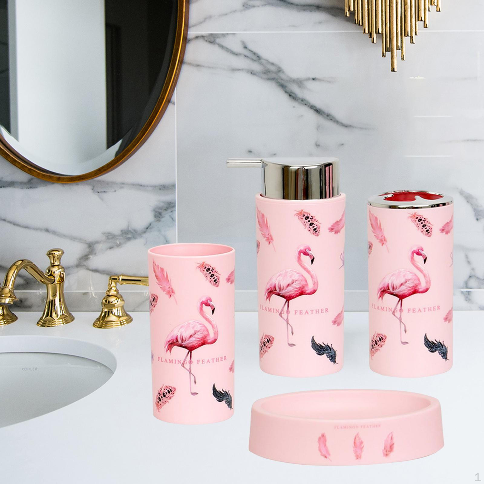 4 Bathroom Decor Sets, Pump Bottle Dispenser Toothbrush Holder Countertop Bath Set, for