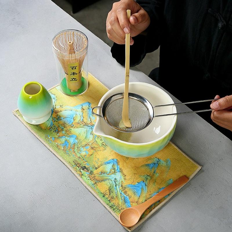 Matcha Whisk Set for Beginners Elegant Bamboo Wood Japanese Matcha Tea Making Kit with Whisk Holder Scoop Sifter