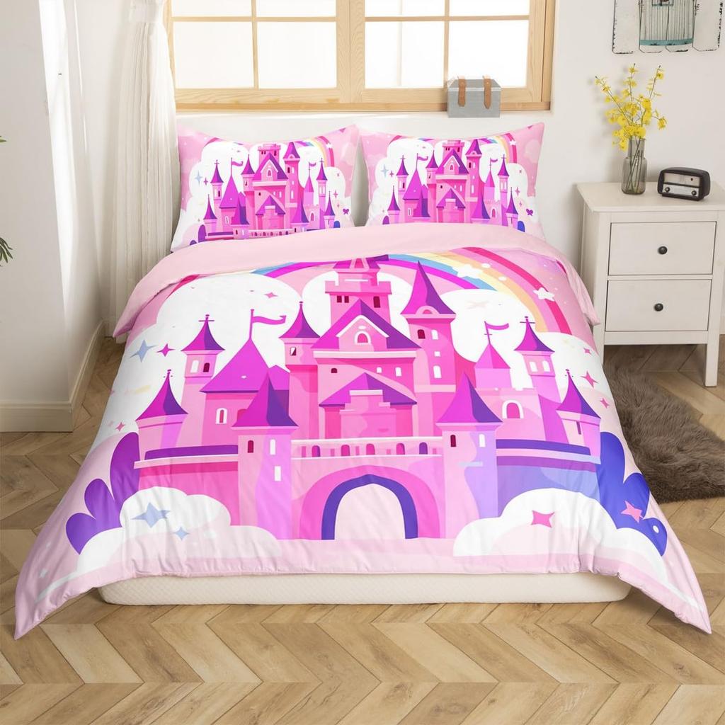 Castle Duvet Cover Sets For Girls Queen Twin Size Lightweight Down Quilt Covers Room Decor 2 Pillowcases 1 Duvet Cover No Quilt