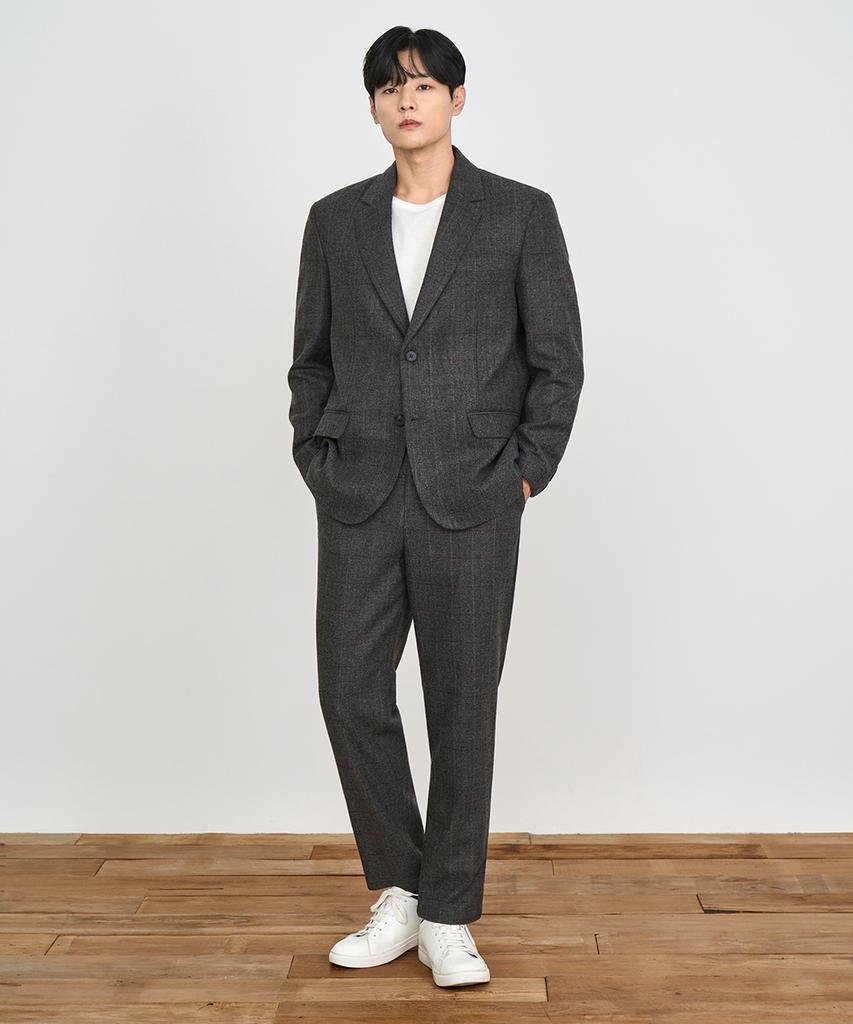 Prairie (Set) Wool Herringbone Check Blazer Setup (Charcoal)