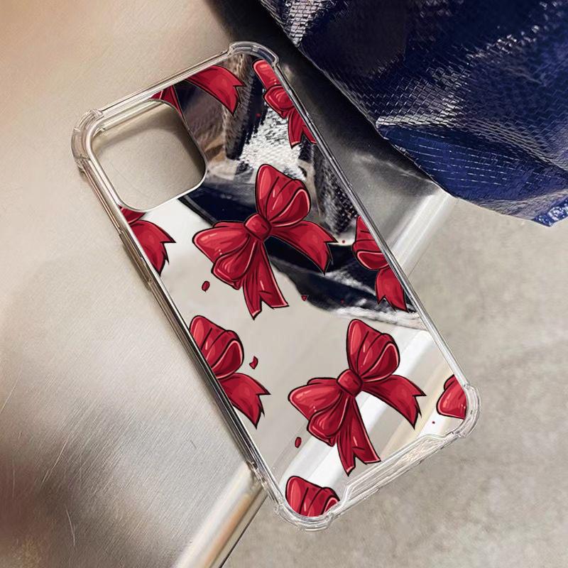 Red Bow Mirror Acrylic Soft Phone Case For iPhone 17 16 15 14 13 12 11 Pro Max 17 Air XS X XR 7 8 Plus Shockproof Bumper Cover