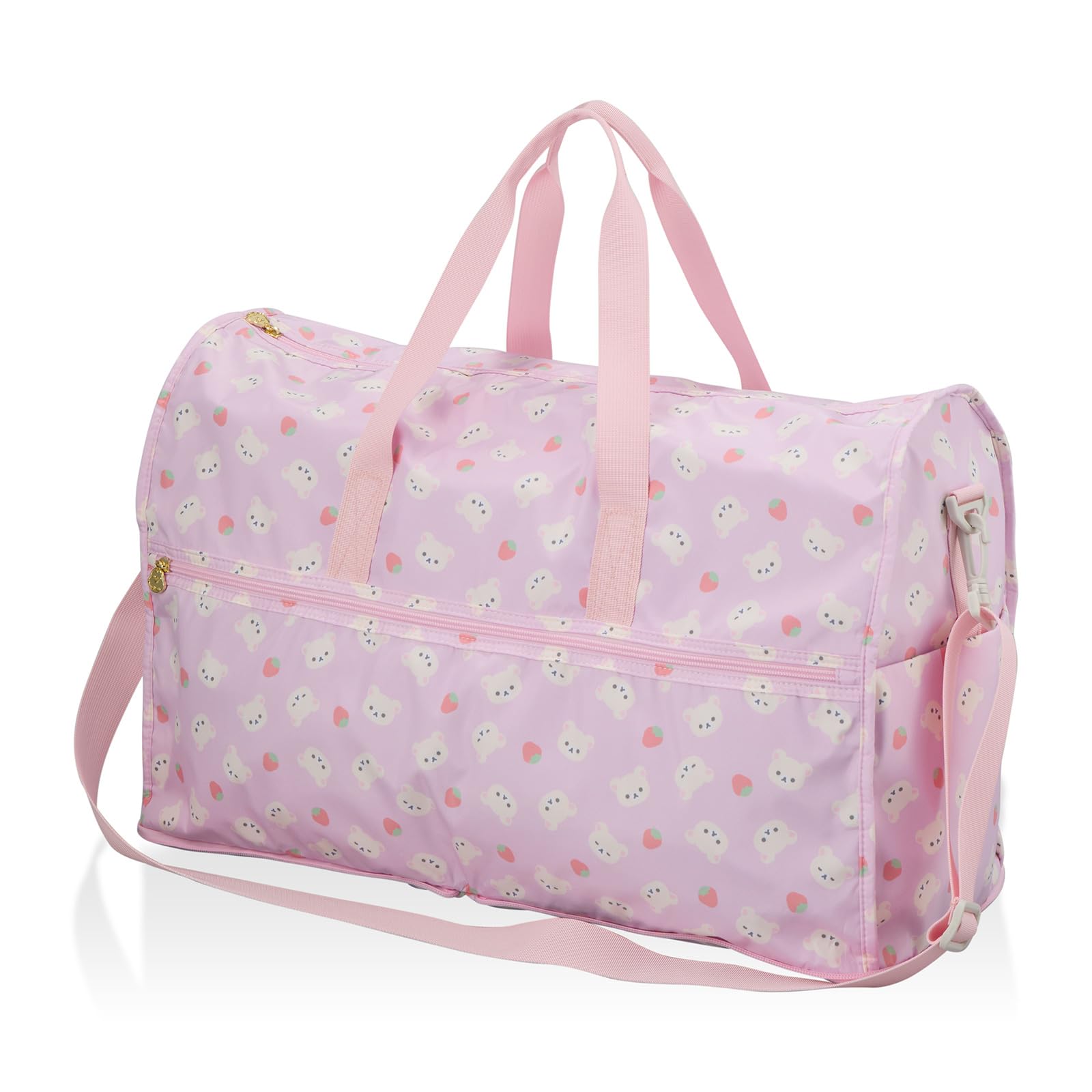 

[Sifre] Foldable Boston Bag, Large, 38L Capacity, Carry-On Suitcase Compatible, Shoulder Strap Included, Rilakkuma Design RK49. Pink Korilakkuma