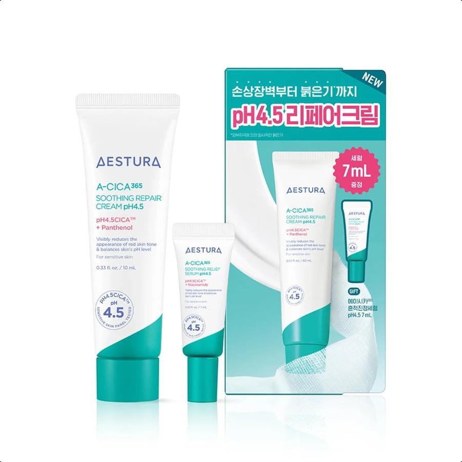 AESTURA A-Cica 365 Soothing Repair Cream pH4.5 60ml Special Set (+A-Cica Serum 7ml) +A-Cica Serum 7ml