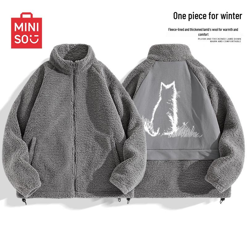 

MINISO Men s Winter Lamb Fleece Stand Collar Jacket 3XL
