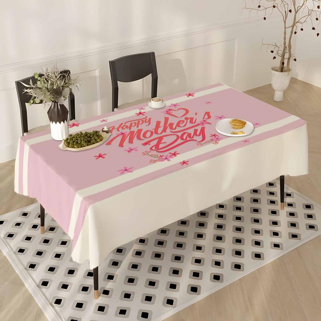 Mother'S Day Tablecloth Flowers Letters Festival Home Restaurant Dust-Proof Beautiful Wear-Resistant Decoration