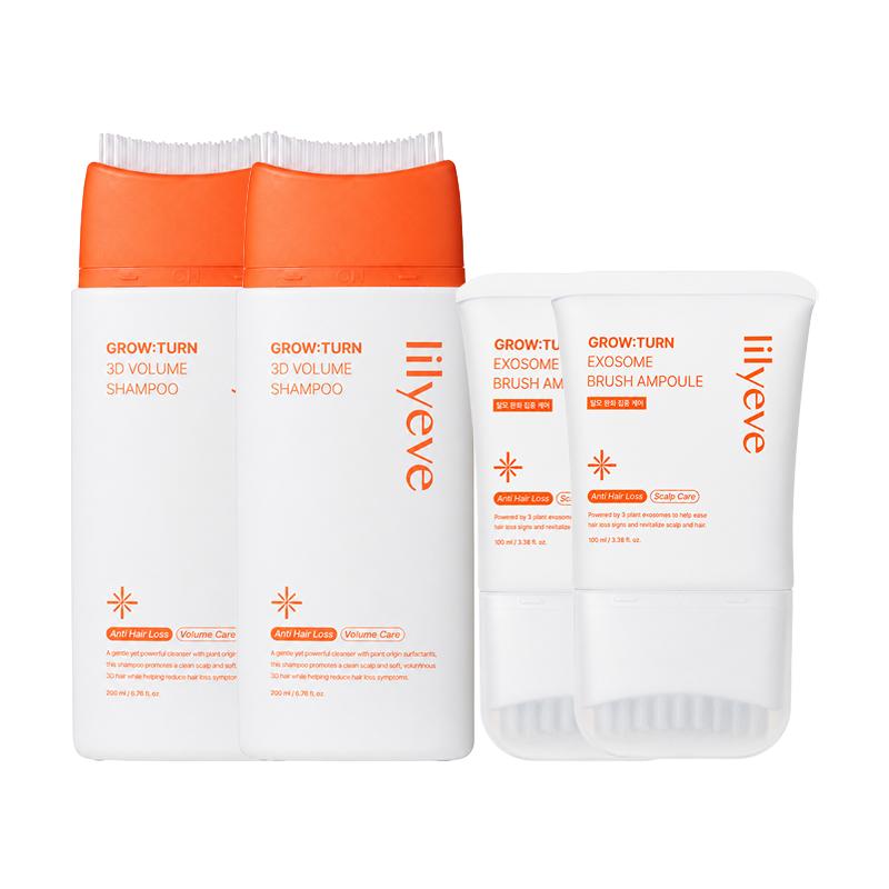 lilyeve Growturn 3D objemový kartáčový šampon 200 ml, 500 ml / lilyeve Growturn Exosome kartáčová ampule 100 ml (12 Možnosti) #Shampoo 200ml x 2pcs + Brush Ampoule 100ml x 2pcs