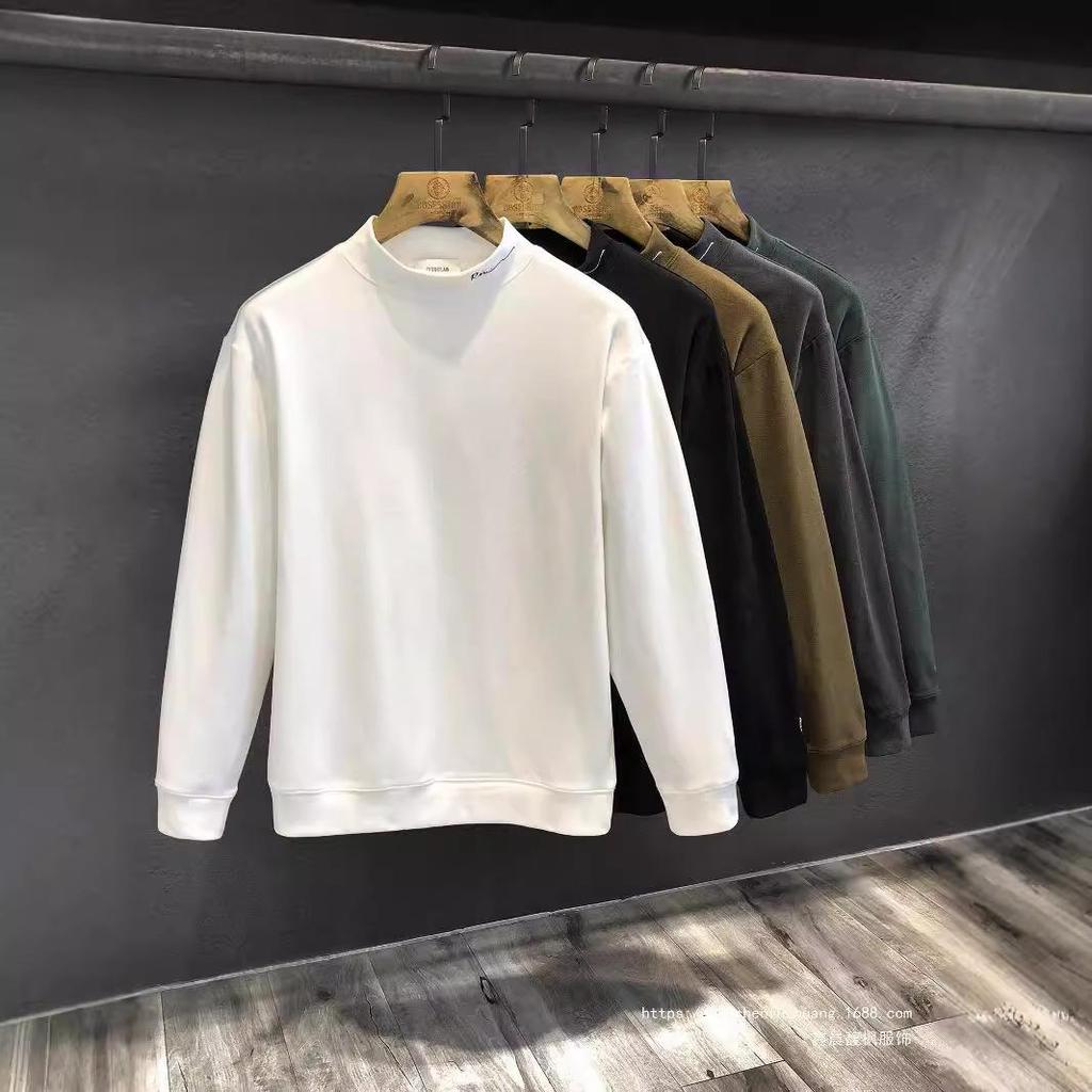 Herren doppelseitiges Samt-Sweatshirt, halboher Kragen, warm, einfarbig, langärmlig, hohe Qualität, für Herbst und Winter