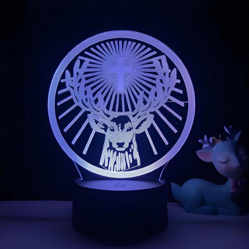 Deer Cross Pattern 3d Led Night Light With Remote Control For Home Office And Celebration Use