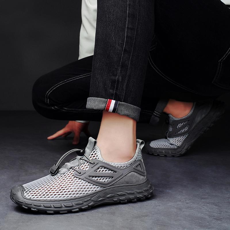Herren Wanderschuhe Schwarz Grau Autofahrerschuhe Freizeit zum Hineinschlüpfen Sommer Netz Outdoor Wanderschuhe Übergröße 45 46 47