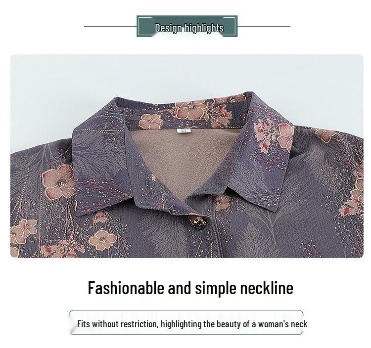 Grandma Chic Seven-Sleeve Lightweight Blouse for Elderly Women - Plus Size Summer Top