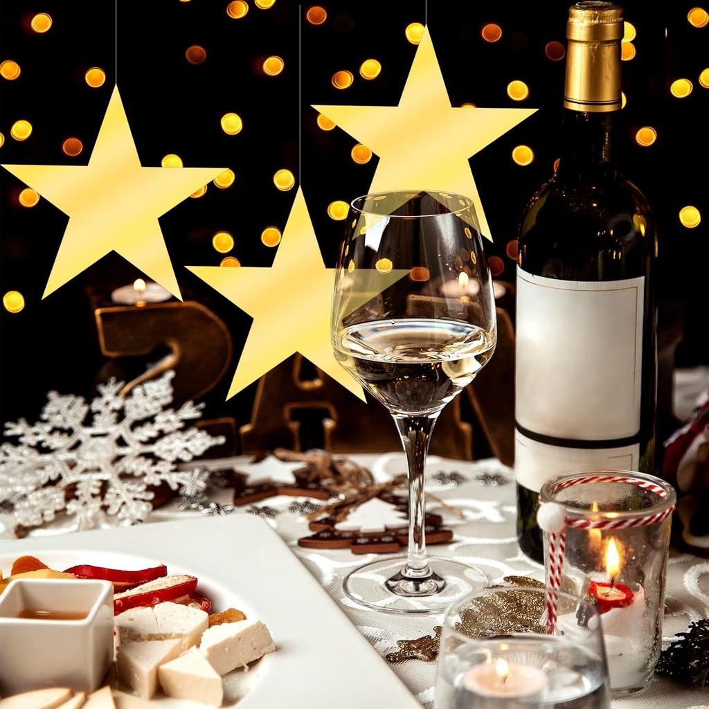 24 Pcs Gold Paper Stars Decoration, 5.9 Inch Golden Star Decor Double Sided Star Cutouts Glitter Printed Stars for Bulletin Poster Boards Wall Board