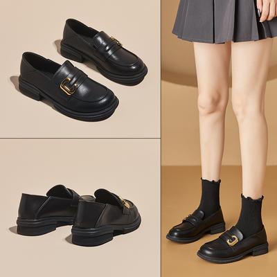 Black Retro British Style Loafers Women'S Single Shoes Soft Sole One Pedal Small Leather Shoes Loafers