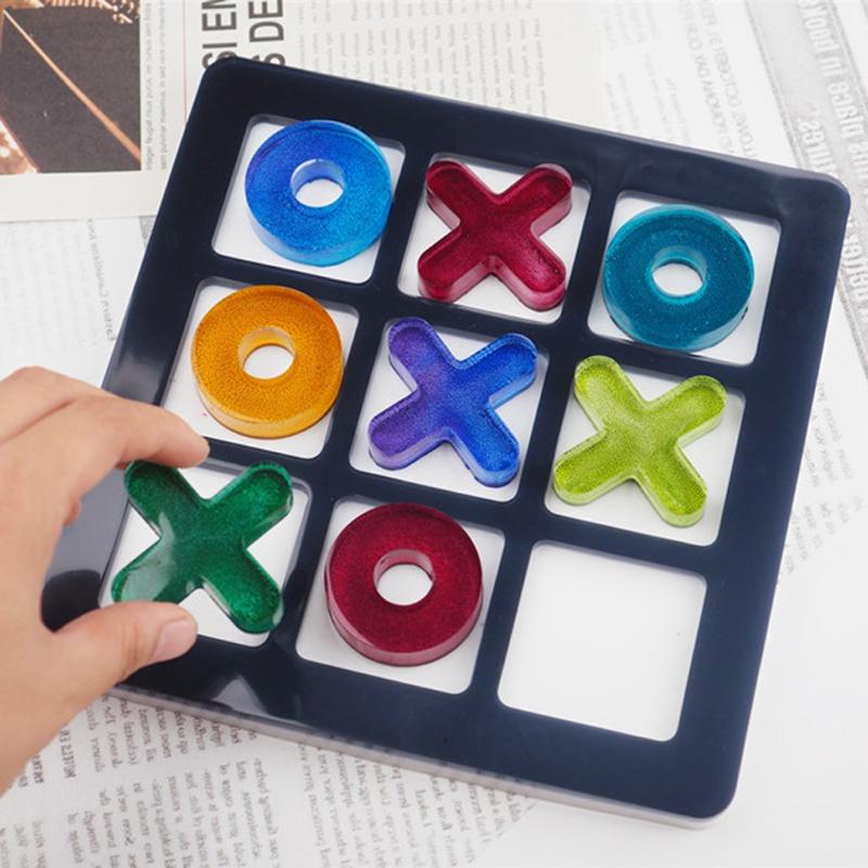 Tic Tac Toe Resin Mold with Chess Pieces Mold X O Board Game Silicone Molds for Resin Casting DIY Tabletop Board Game