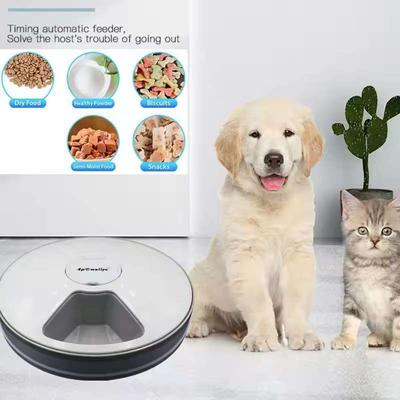 Automatischer Futterspender Haustier Hund Runder Zeitgesteuerter Futterspender 6 Mahlzeiten 6 Fächer Katze Hund Elektrischer Trockenfutterspender 24 Stunden Füttern Haustierbedarf