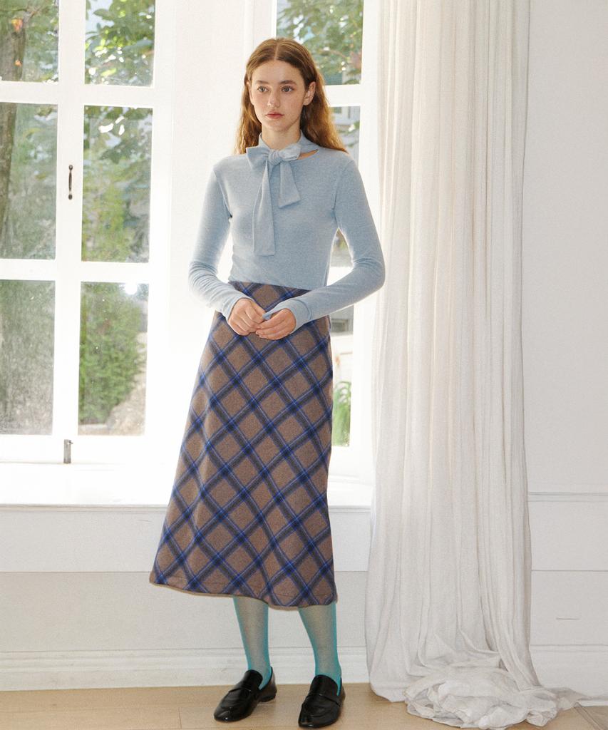 Baitalssain Check Wool Skirt (2C) (Brown)
