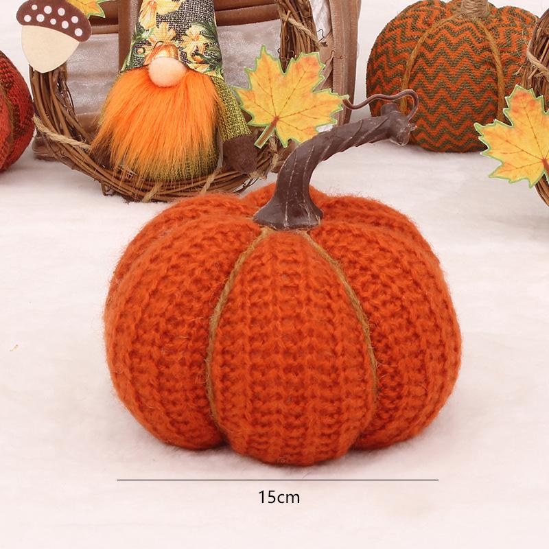 Nieuwe Oogstfeest Thanksgiving Decoratief PP Katoen Gevuld Gebreid Stof Pompoen Tafeldecoratie Set Item