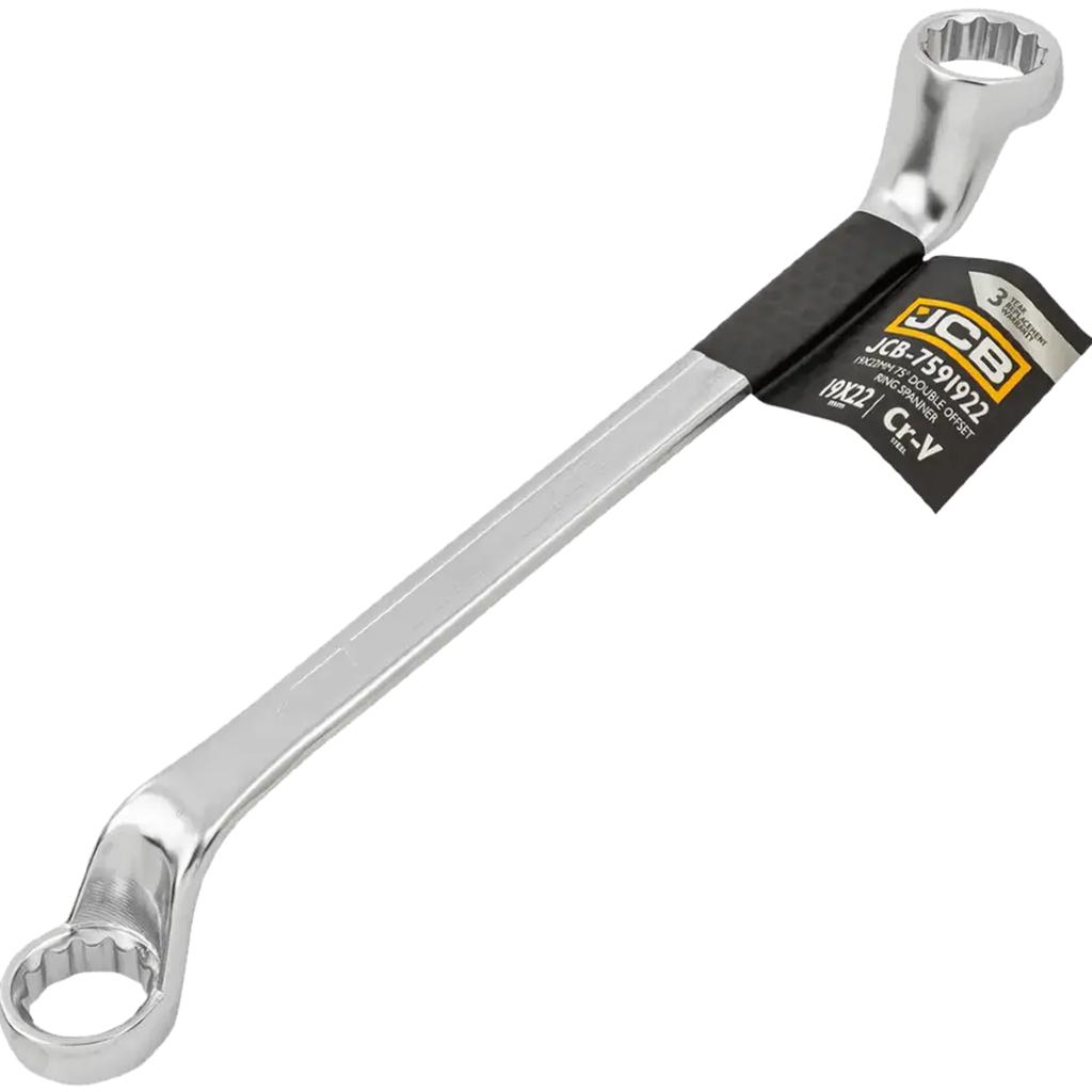 JCB 2-sided box wrench, angled 75 degrees, 19x22 mm Cr-V, 12-point