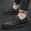 Classic Black Leather Casual Shoe with Men Textured Upper and Lace Up Design Low Cut Ankle Business Casual Style Jeans Companion