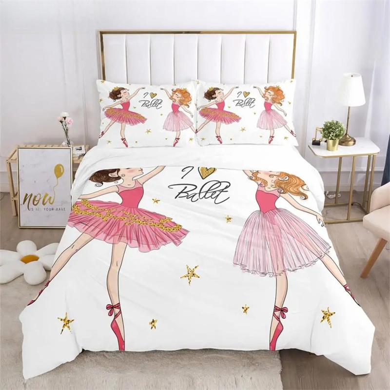 Cartoon Ballet Girl 3D Printed Bedding Set Duvet Covers Pillowcases Comforter Bedding Set Bedclothes Duvet Cover