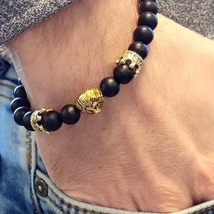 Bracelet - SHOP-STORY - KING BRACELET - Black Onyx - Lion Head - 8 Mm Beads