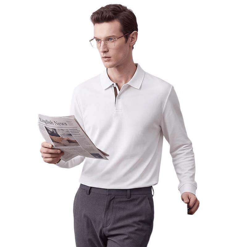 SHANSHAN Men's Long Sleeve Brushed Jacquard Polo Shirt
