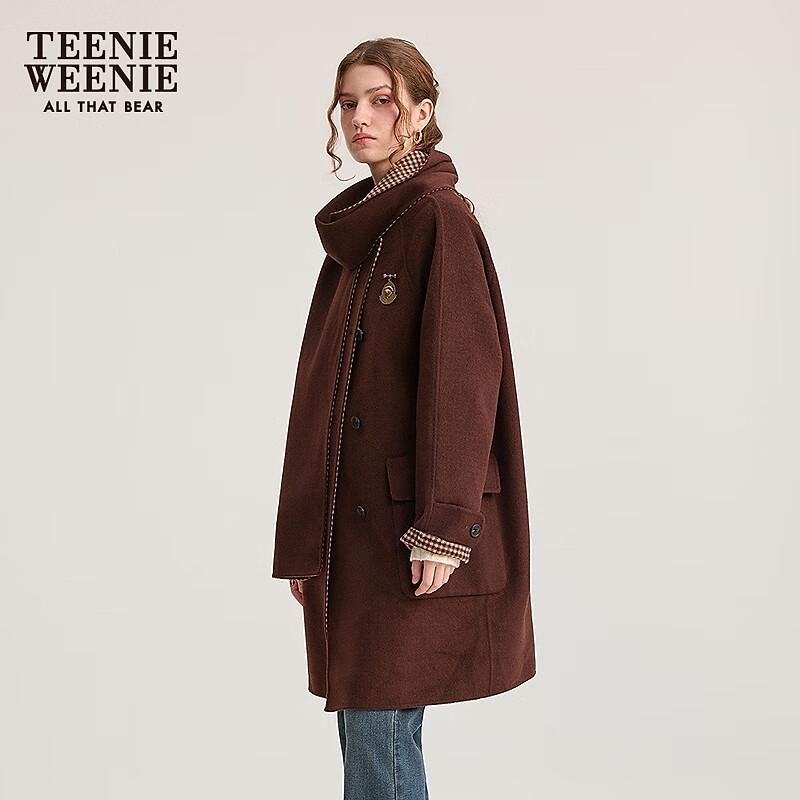 Teenie Weenie Women's Wool Blend Scarf Collar Overcoat