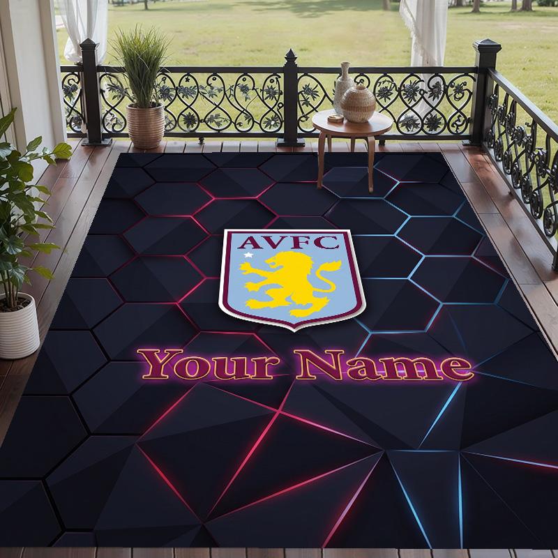 Custom Text Printed Rug Aston Villa Non Slip Floor Carpet For Home Room Decor