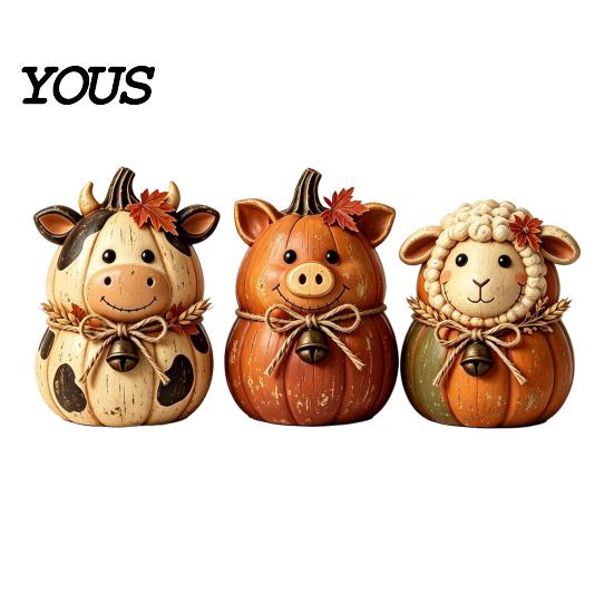 Fall Harvest Festival Home Decor 3PCS Rustic Autumn Wooden Ornaments, Animal Designs Retro Table Distressed Farmhouse Crafts, Decorative Handmade