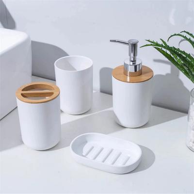 1 Set Badrumstillbehör 4-delars Set Toalettartiklar Imitation Harts Plast Bambu Trä Kombination Badrumsset