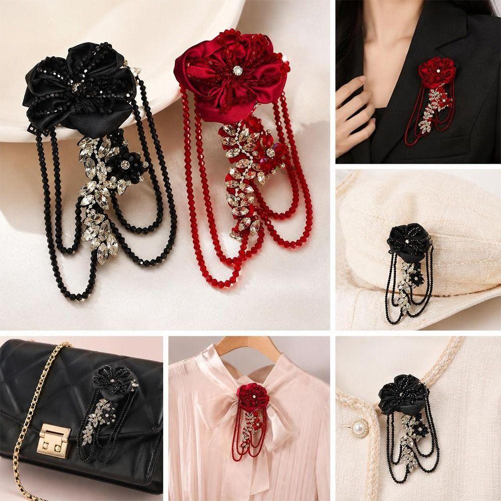 Cloth Fabric Flower Hand Sewn Handmade Flower Fashion Trimming Crystal Tassel  Garment Decoration