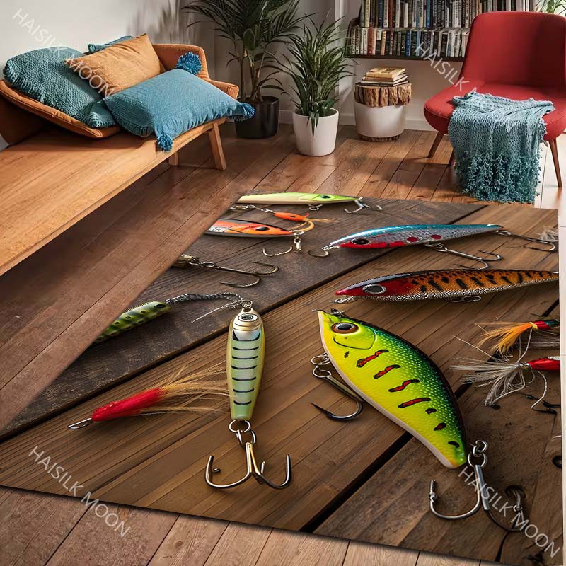 Fishing Enthusiasts Fishing Rod Carpet for Living Room Bedroom Sofa Home Decor Non-slip Rugs Luxury Gifts Play Mats