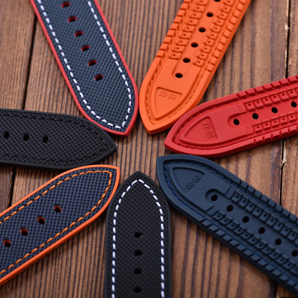 Premium Hybrid Leather FKM Sailcloth Watch Strap 18mm 20mm 22mm 24mm Fluoro Rubber Leather Watchband For Each Brand Diving Watch