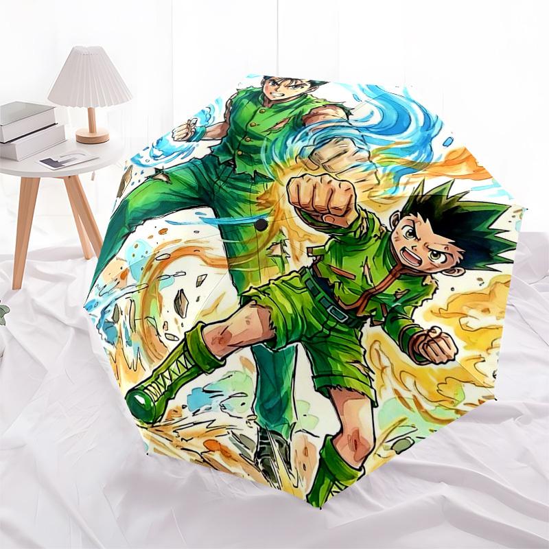 1pc Brother Hood & Gon Freecss: Automatic Opening/Closing Outdoor Umbrella with Portable 3-Fold Design, 8-Bone Iron Frame - Outdoor for Anime Fan