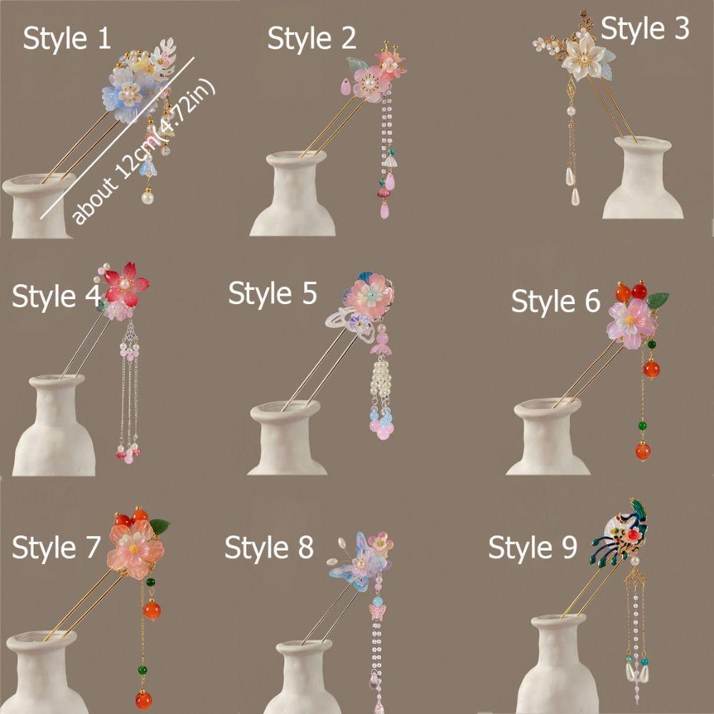 Chinese Style Flower Hair Stick Handmade Vintage Butterfly Hairpin Hair Clips Alloy Hanfu Hair Bun for Hanfu Party